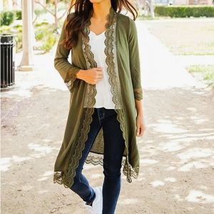 Green tickled teal 3/4 sleeve Cardigan